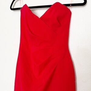 Nookie Bisous Strapless Sweetheart Mini Dress Red Boning Stretch Lined XS